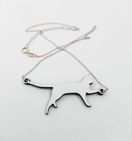 Collar Gato Blanco Cadena Plata