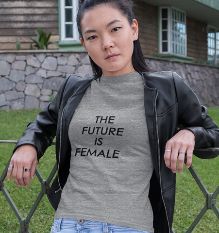 Camiseta M Gris jasp. FUTURE IS FEMALE Negro