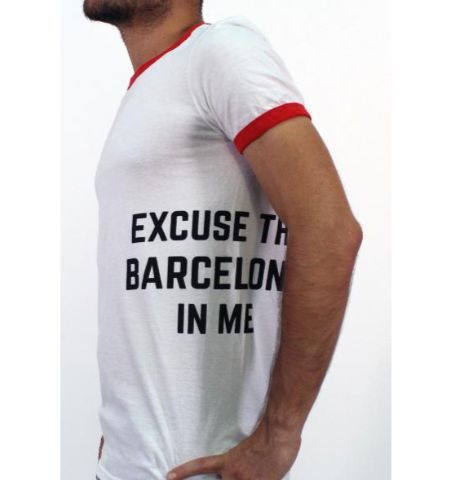 Camiseta H Blanca c/rojo EXCUSE THE BCN Negro