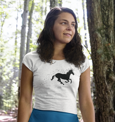 Camiseta M Blanca Unicornio Negro