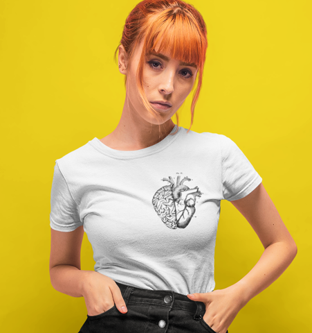 Camiseta M Blanca Heart/Brain Negro