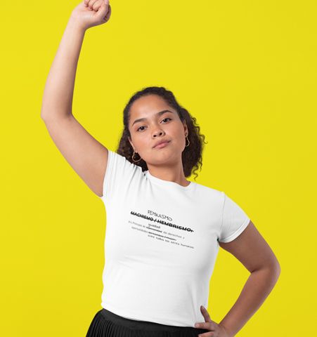 Camiseta M Blanca Feminista Negro