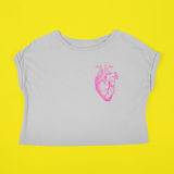 Crop Top M Gris Corazón Fucsia