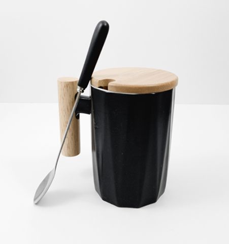 Taza con tapa de Madera - Negro