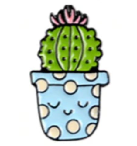 Pin Cactus Maceta Celeste Lunares Blancos